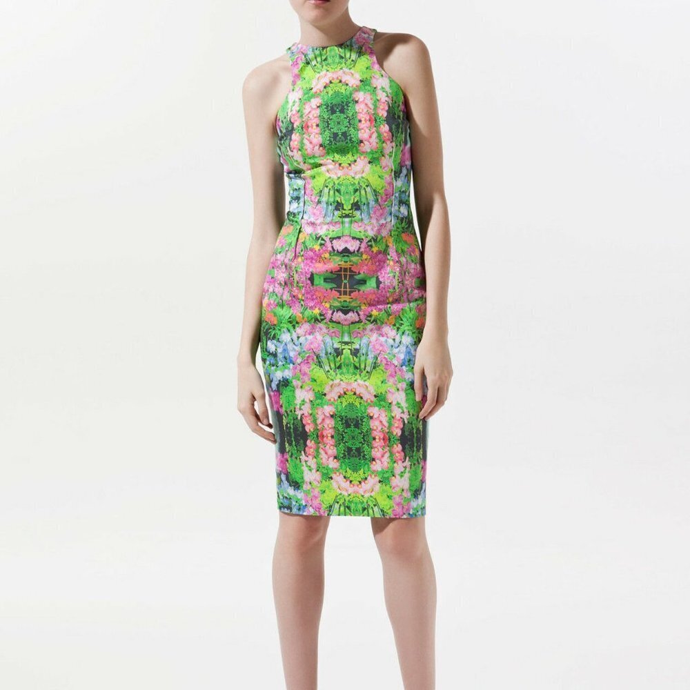 ZARA FLORAL RACER BACK BODYCON PENCIL WIGGLE DRESS